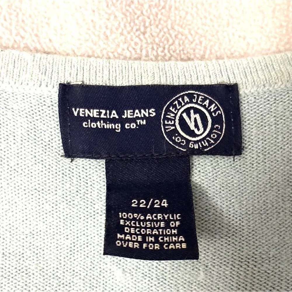 Venezia‎ Jeans Womens 22/24 Light Blue V-Neck Sweater Sequin Accents 3/4 Sleeves